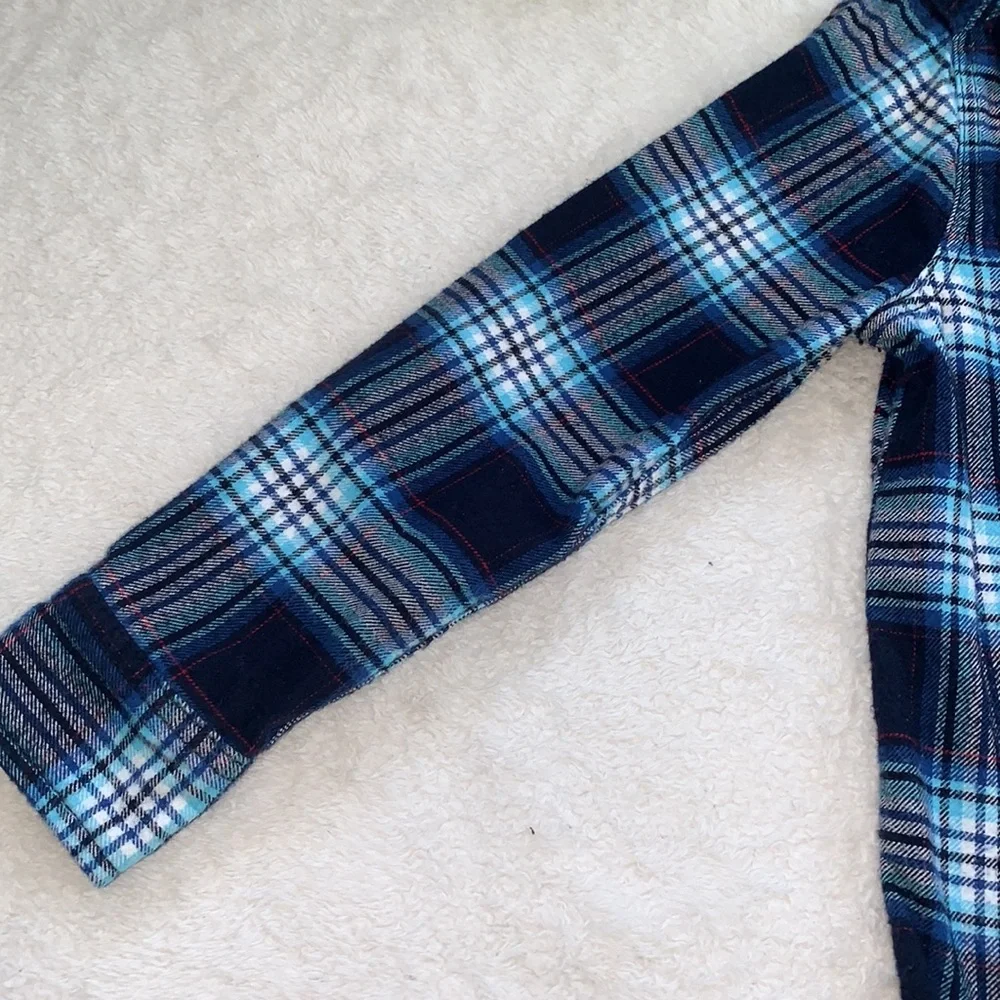 OshKosh Blue Button Down Shirt Classic Plaid 7 EUC